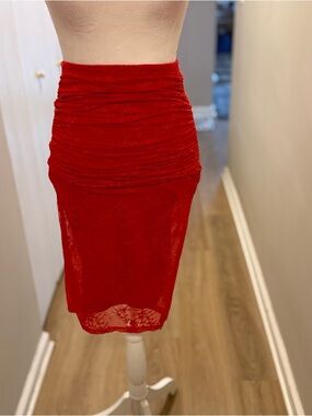 AFRM Crimson Lace Ruched High-Waist Pencil Skirt